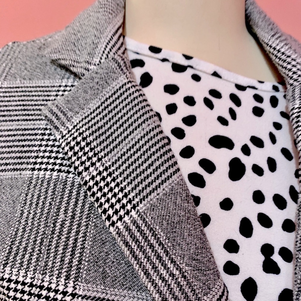 Plaid Black/White/Grey 3/4 Sleeve Blazer